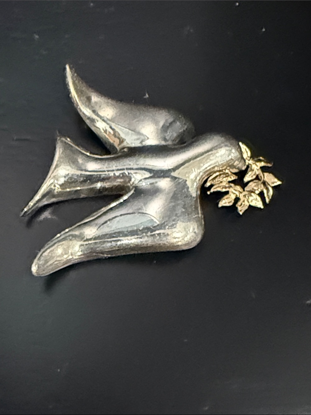 Vintage Signed Bab Ballou Sterling Silver & 14K Gold Dove Peace Brooch Pin.